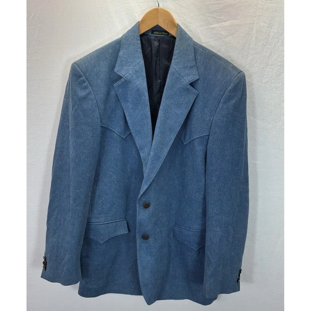 Circle S Dallas Texas Mens Blue Cotton Western Blazer Sport Coat 44R Denim Style